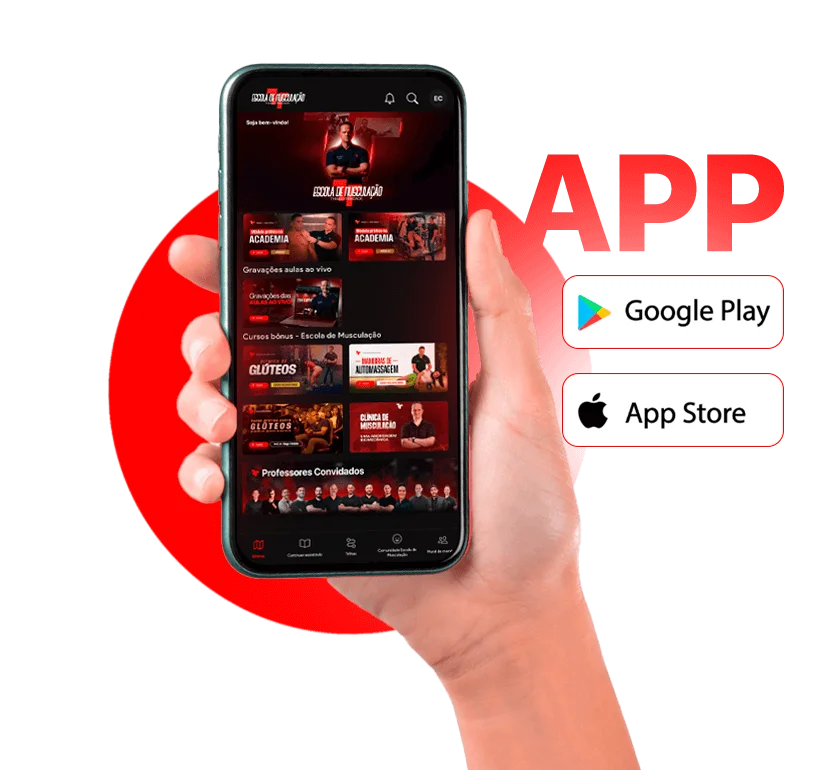Aplicativo exclusivo da Escola de Musculação para iOS e Android